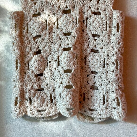 VTG 70s Handmade Crochet Vest Crochet Sweater Vest Granny Square Size L Cream - Picture 5 of 7